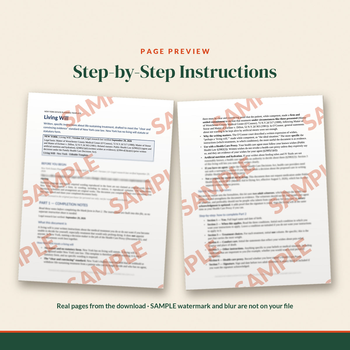 New York Living Will Template, document preview, page 1