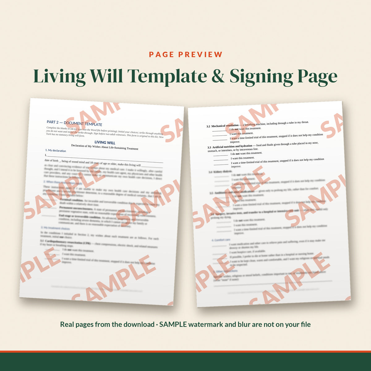 New York Living Will Template, document preview, page 2