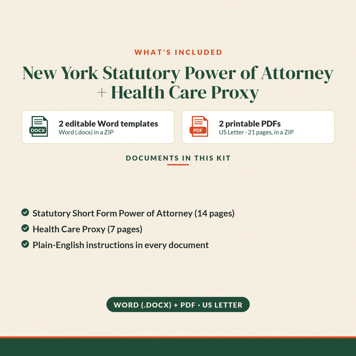 New York Statutory Short Form Power of Attorney + Health Care Proxy Kit, what's included