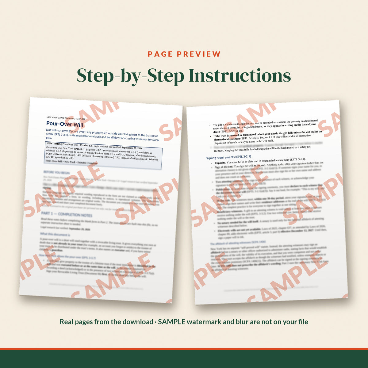 New York Pour-Over Will Template, document preview, page 1