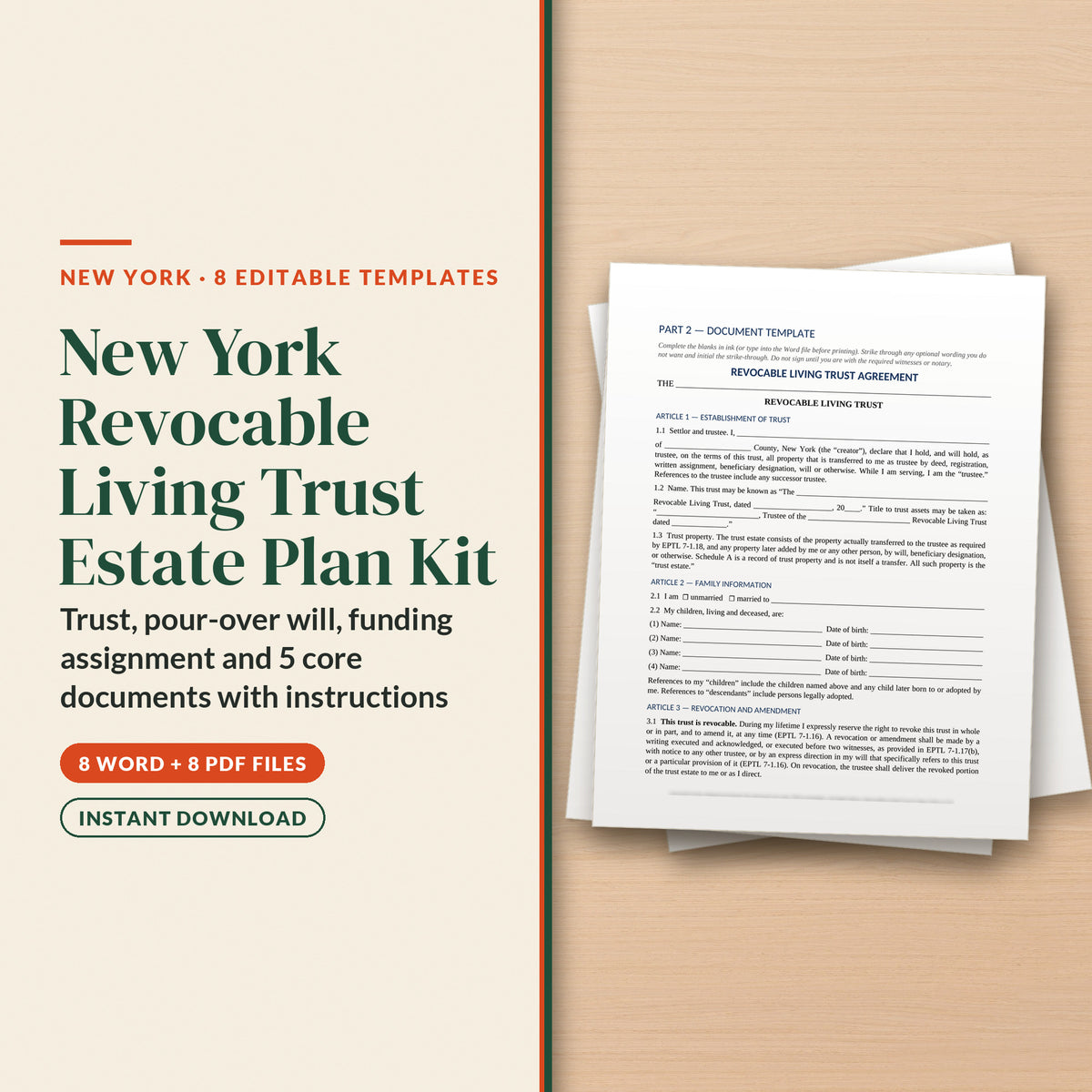 New York Revocable Living Trust Estate Plan Kit, cover page