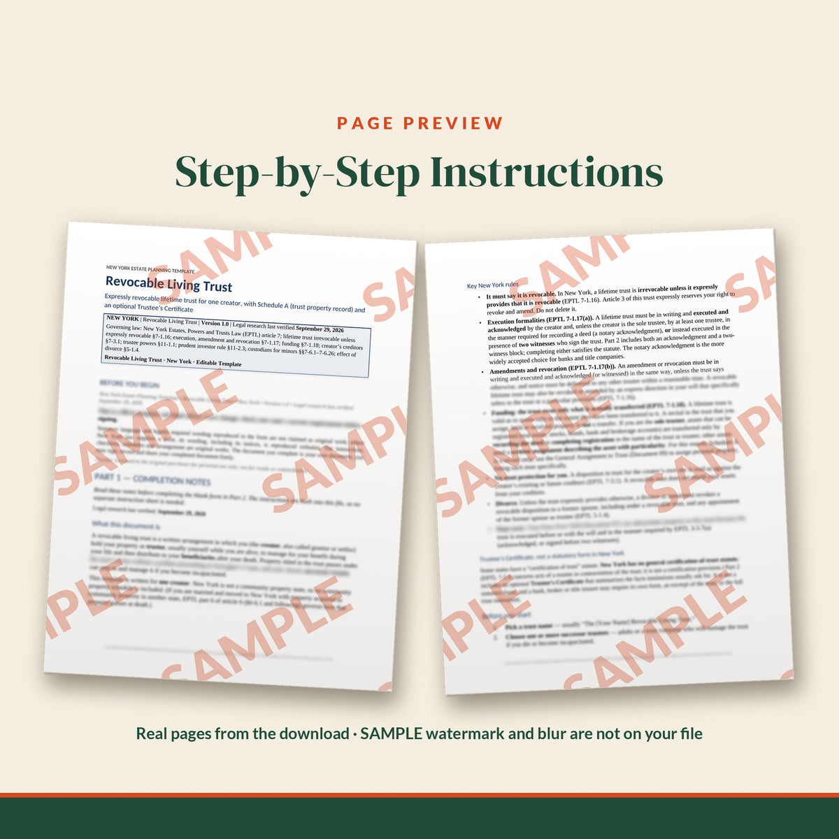New York Revocable Living Trust Template, document preview, page 1