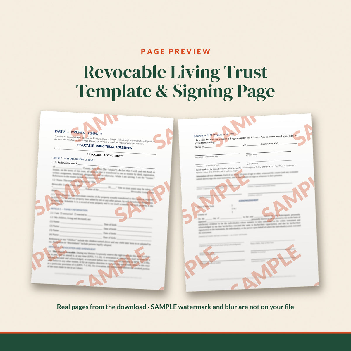 New York Revocable Living Trust Template, document preview, page 2