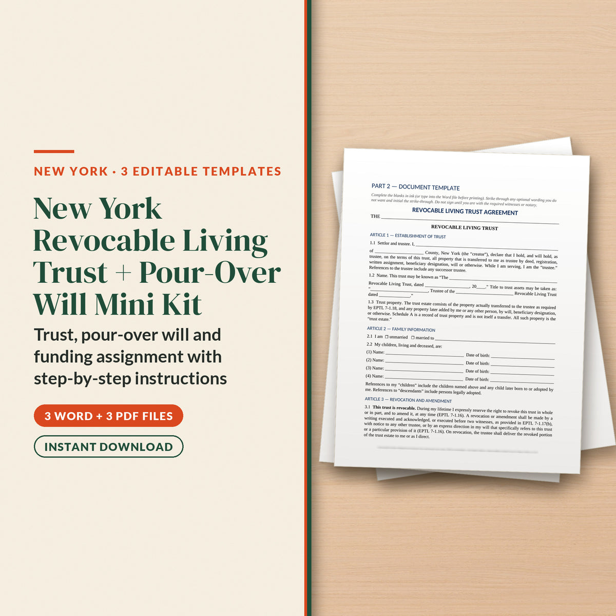 New York Revocable Living Trust + Pour-Over Will Mini Kit, cover page