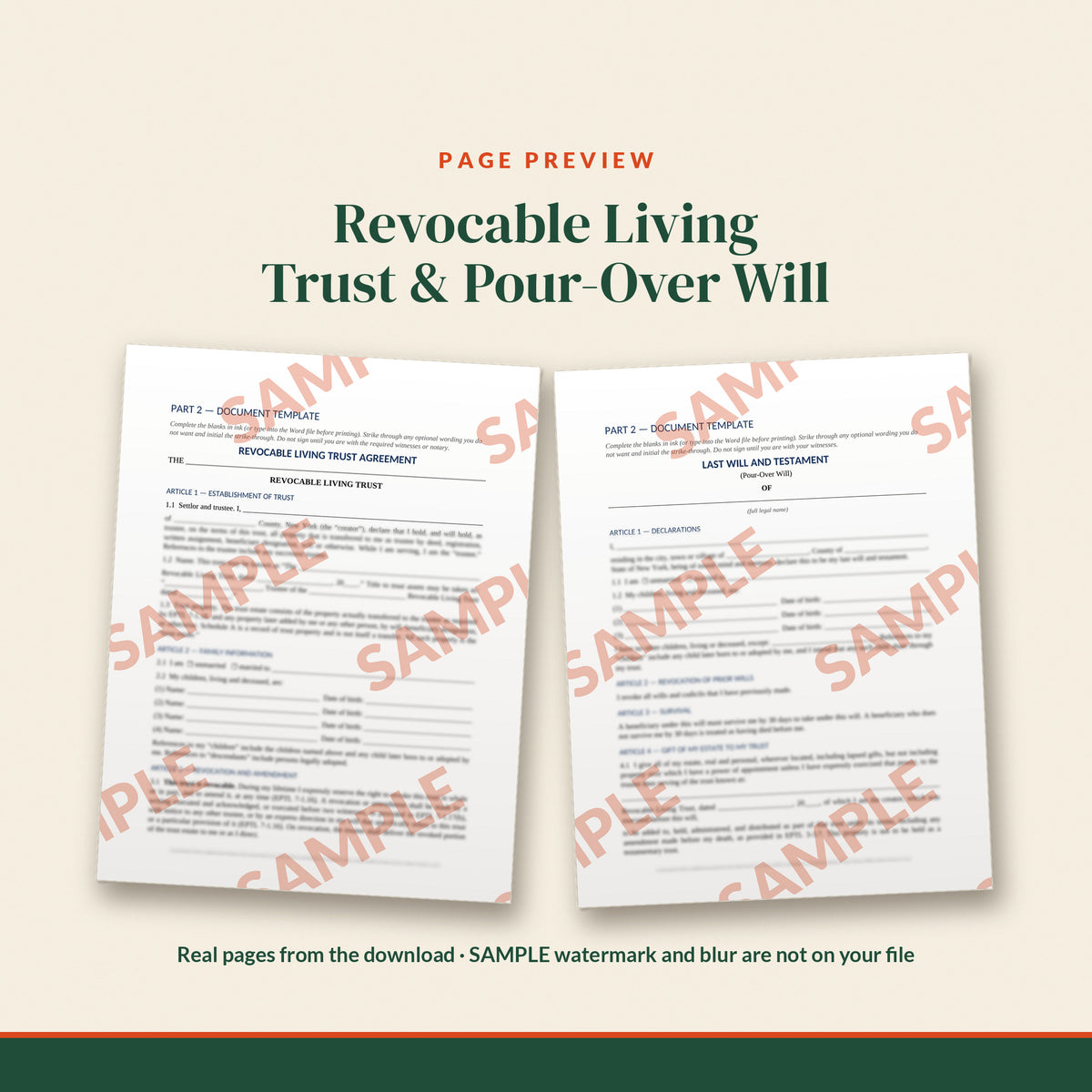 New York Revocable Living Trust + Pour-Over Will Mini Kit, document preview, page 1