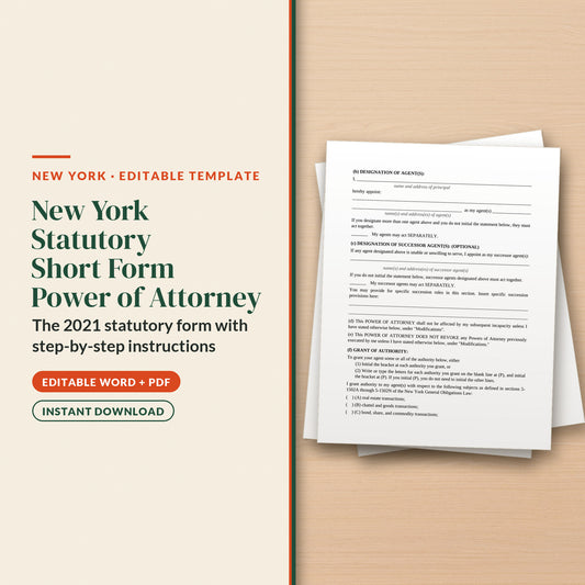 New York Statutory Short Form Power of Attorney Template, cover page
