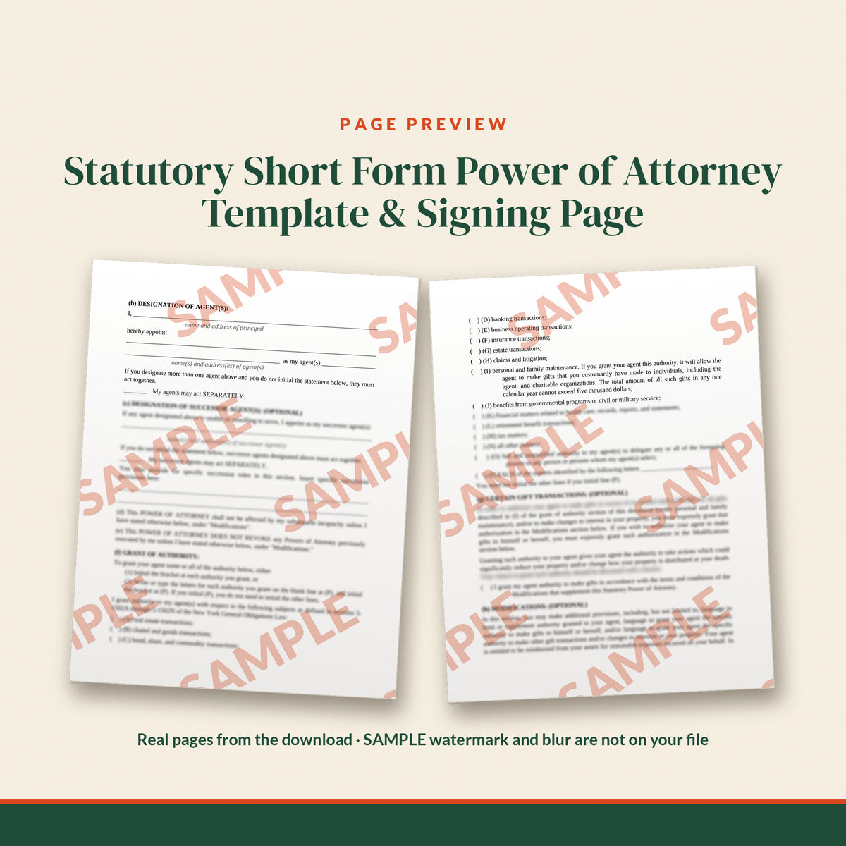 New York Statutory Short Form Power of Attorney Template, document preview, page 2