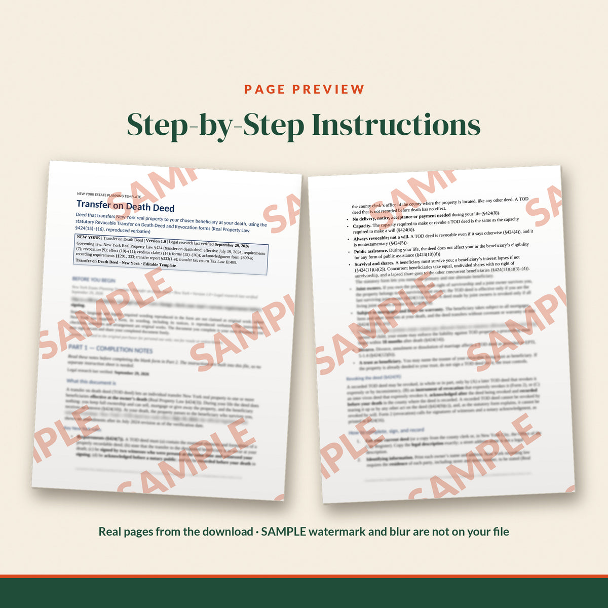 New York Transfer on Death Deed Template, document preview, page 1