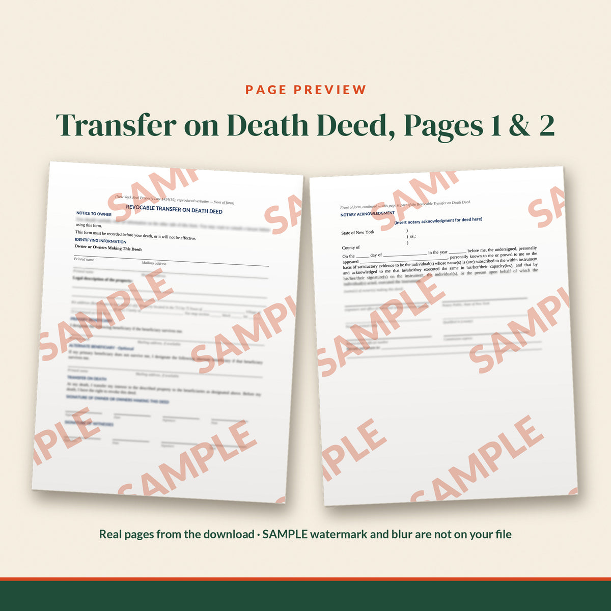 New York Transfer on Death Deed Template, document preview, page 2