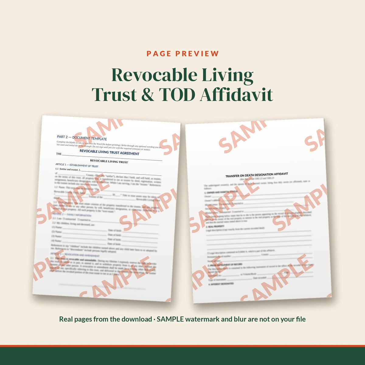 Ohio Complete Estate Plan Kit with Living Trust and Transfer on Death Designation Affidavit, document preview, page 1