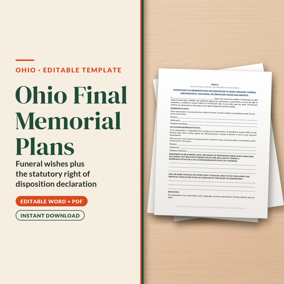 Ohio Final Memorial Plans Template, cover page