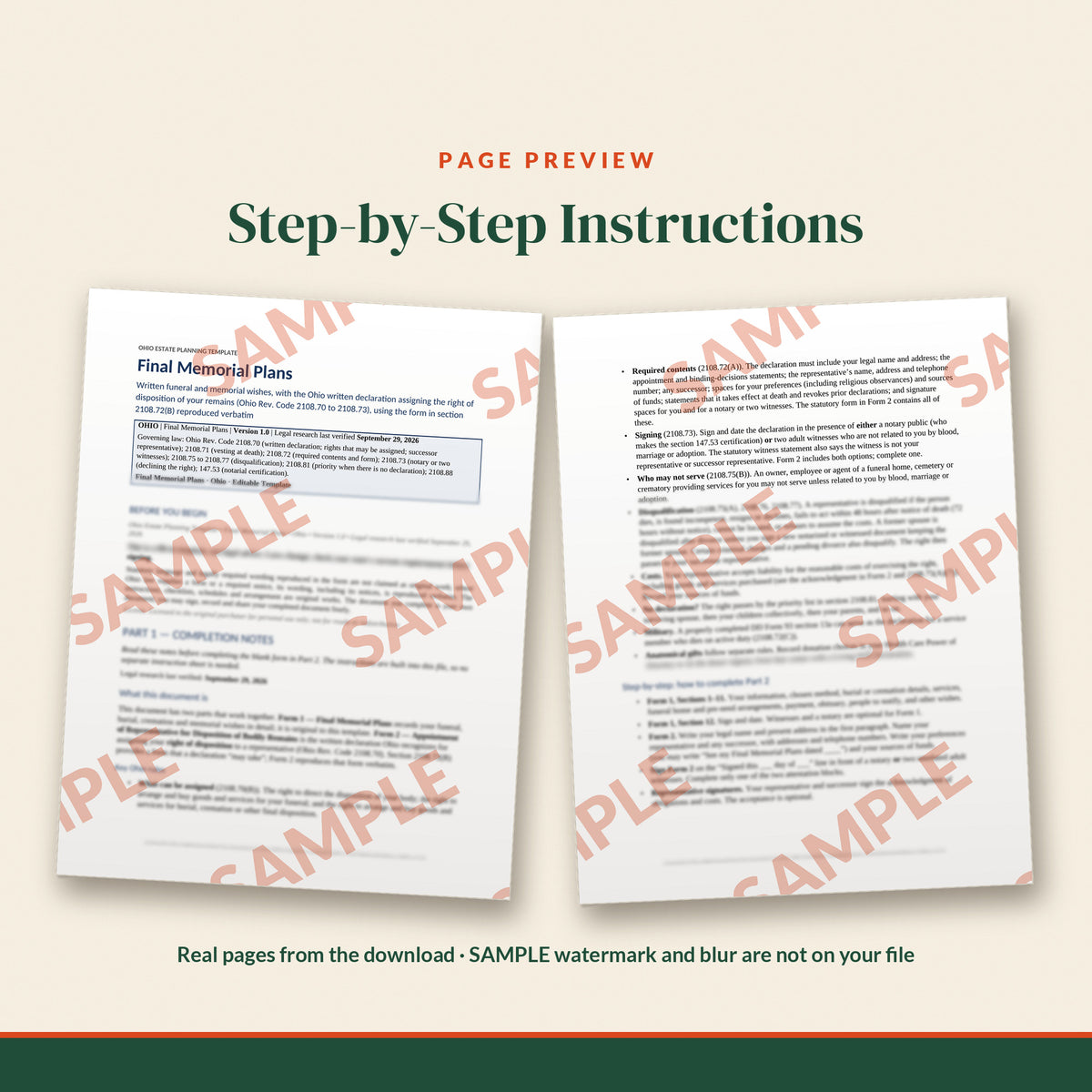 Ohio Final Memorial Plans Template, document preview, page 1