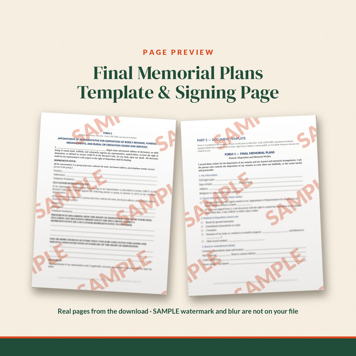 Ohio Final Memorial Plans Template, document preview, page 2
