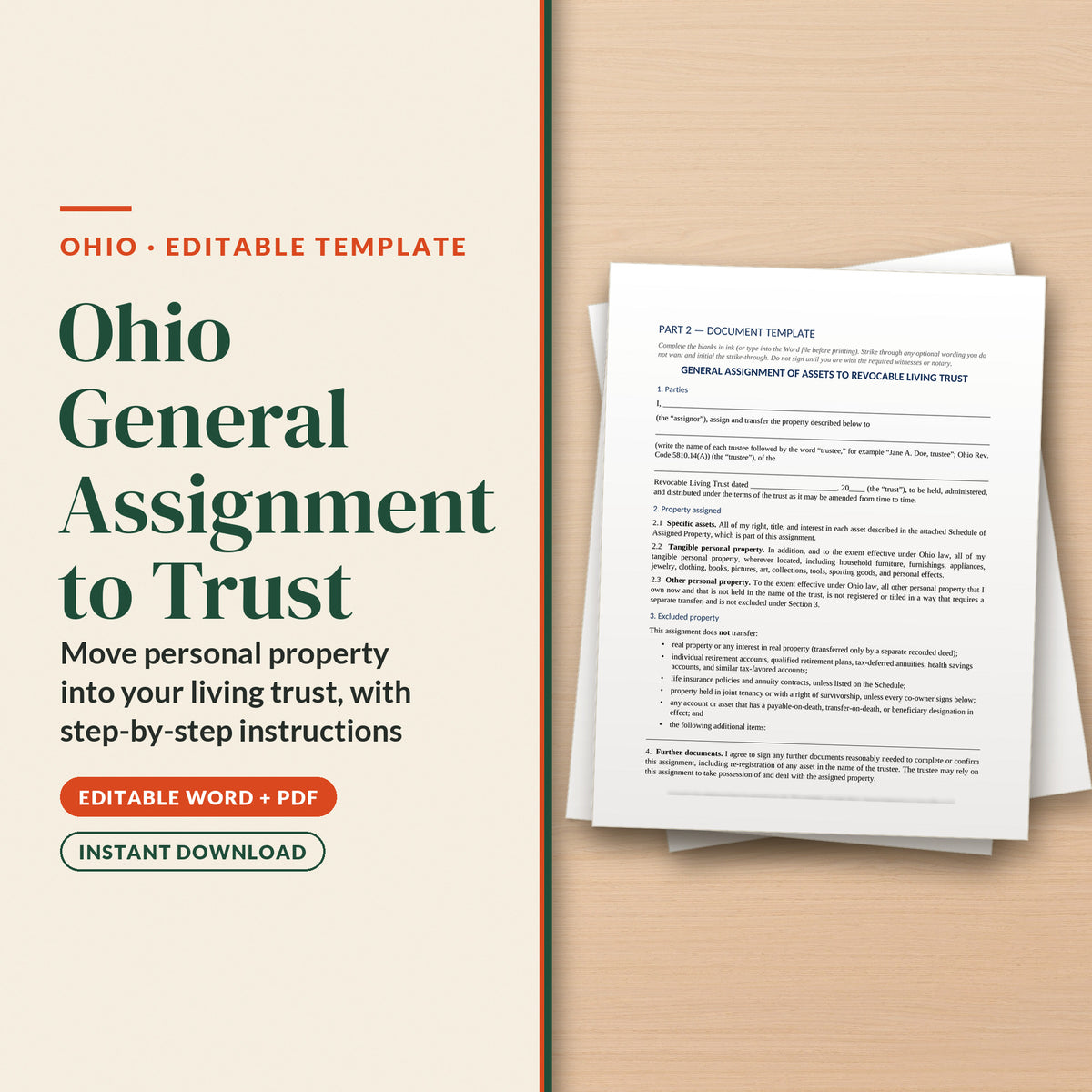 Ohio General Assignment to Trust Template, cover page