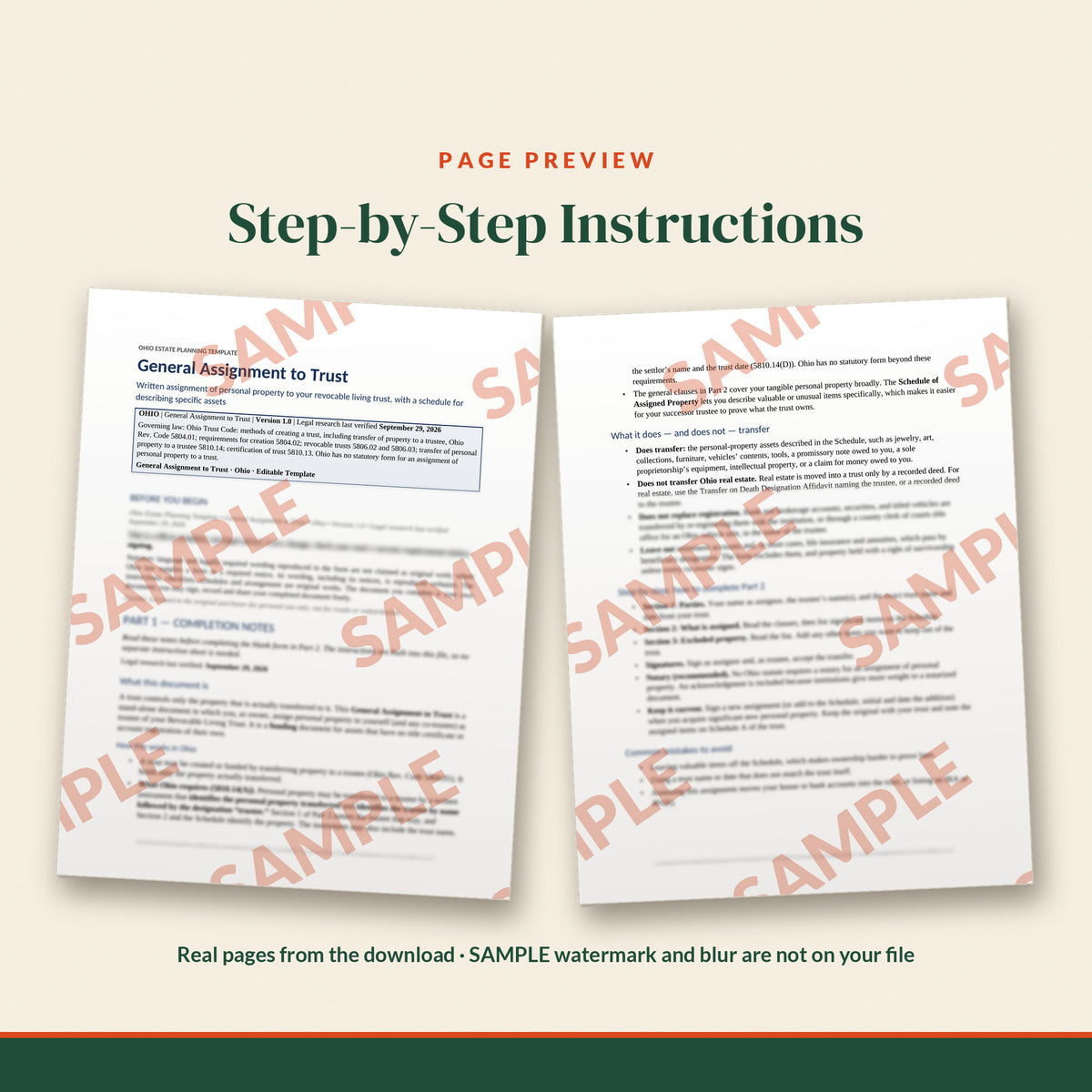 Ohio General Assignment to Trust Template, document preview, page 1