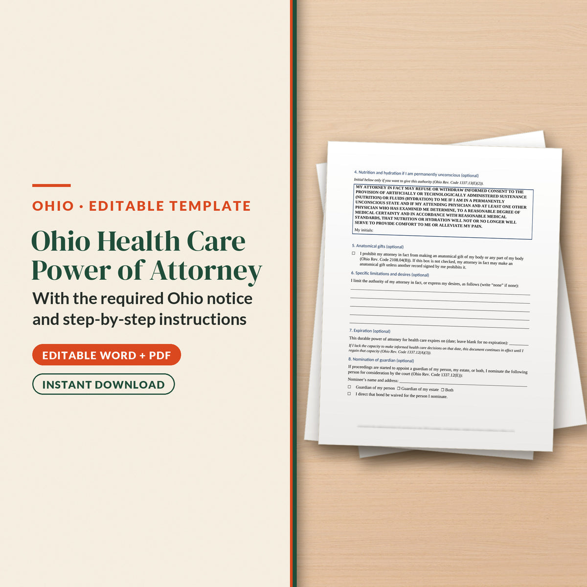 Ohio Health Care Power of Attorney Template, cover page