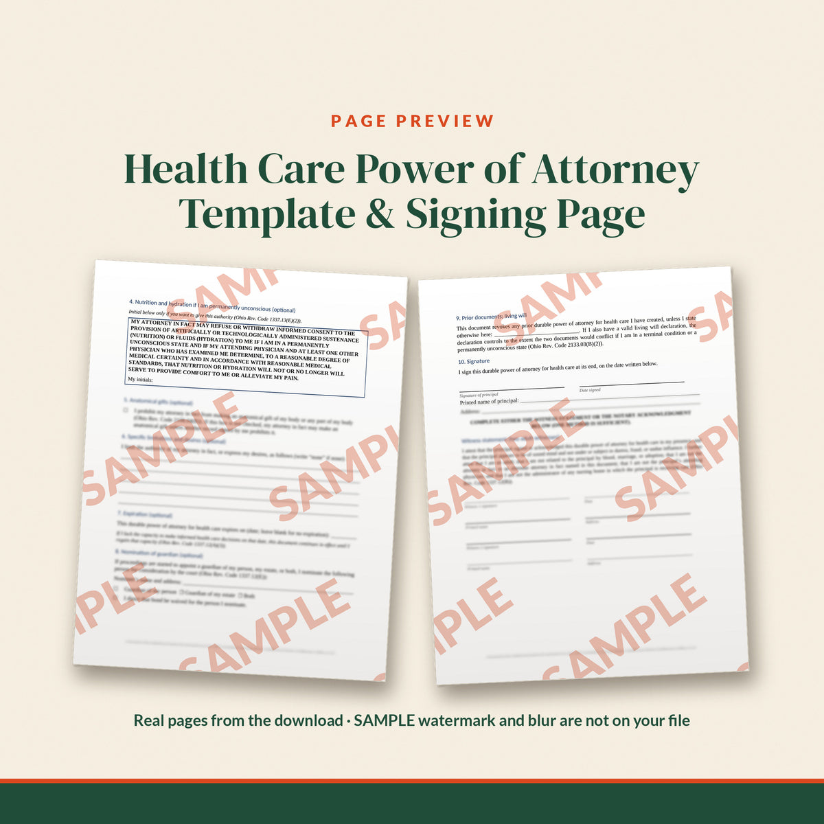 Ohio Health Care Power of Attorney Template, document preview, page 2