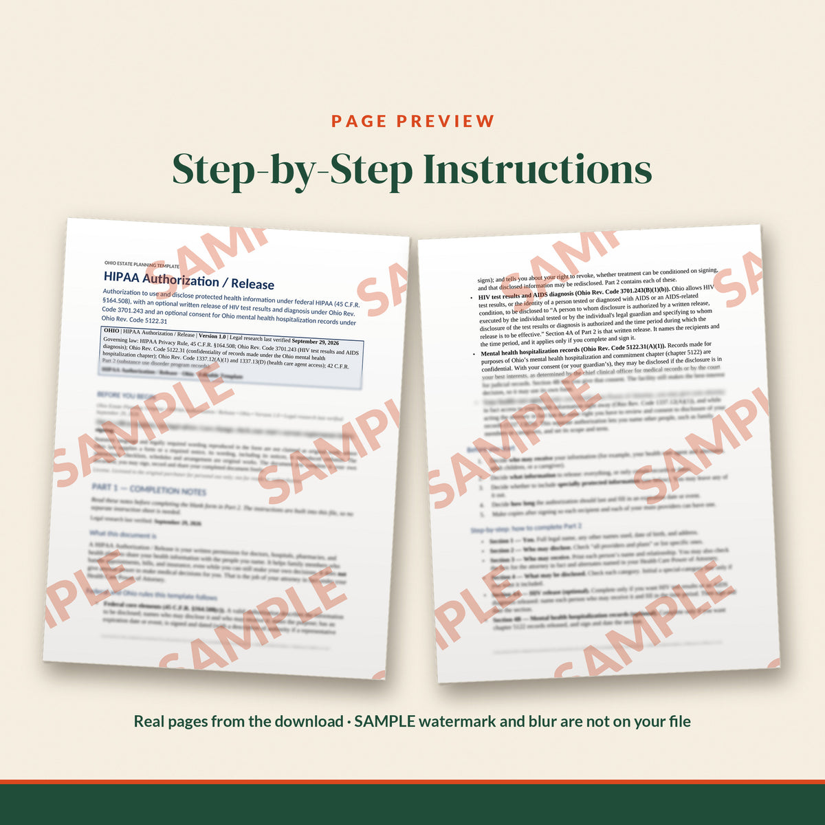 Ohio HIPAA Authorization / Release Template, document preview, page 1