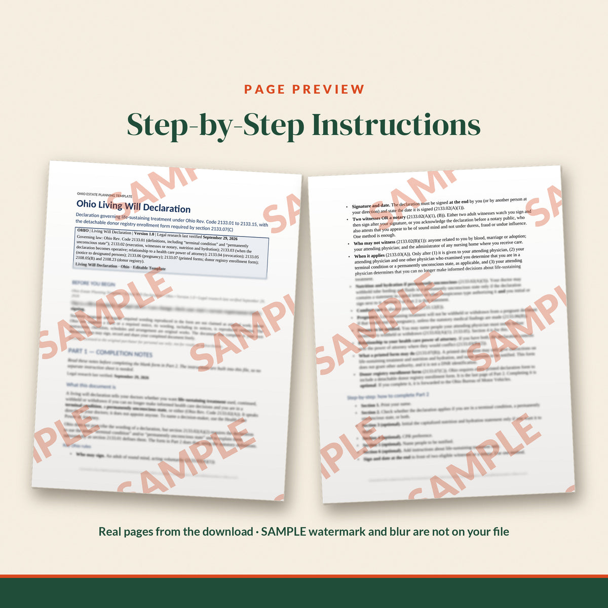 Ohio Living Will Declaration Template, document preview, page 1