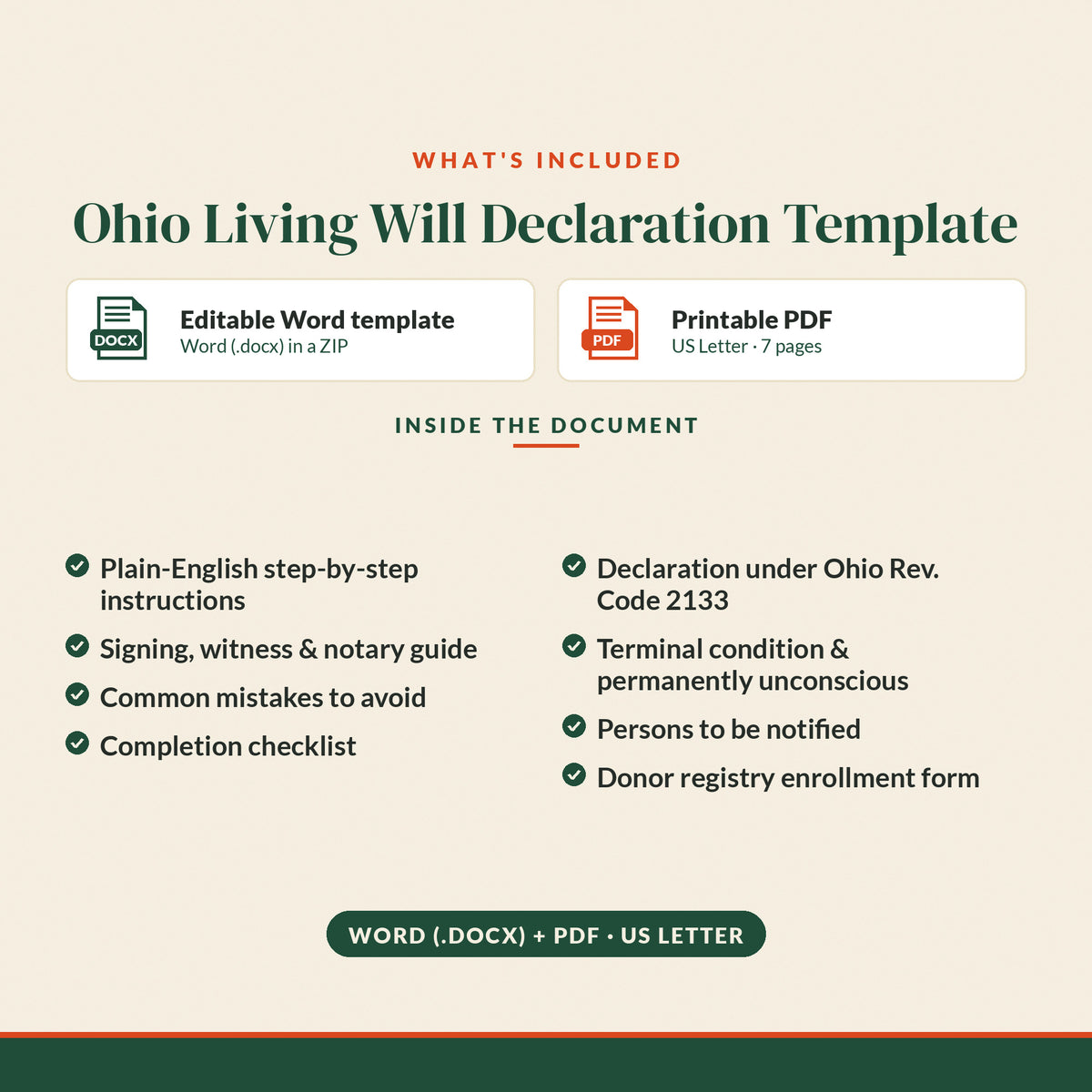 Ohio Living Will Declaration Template, what's included
