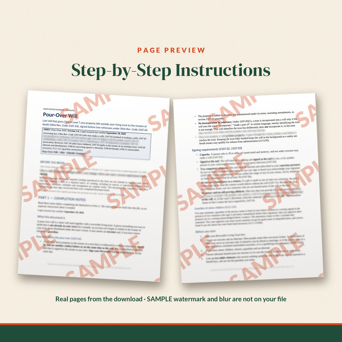 Ohio Pour-Over Will Template, document preview, page 1