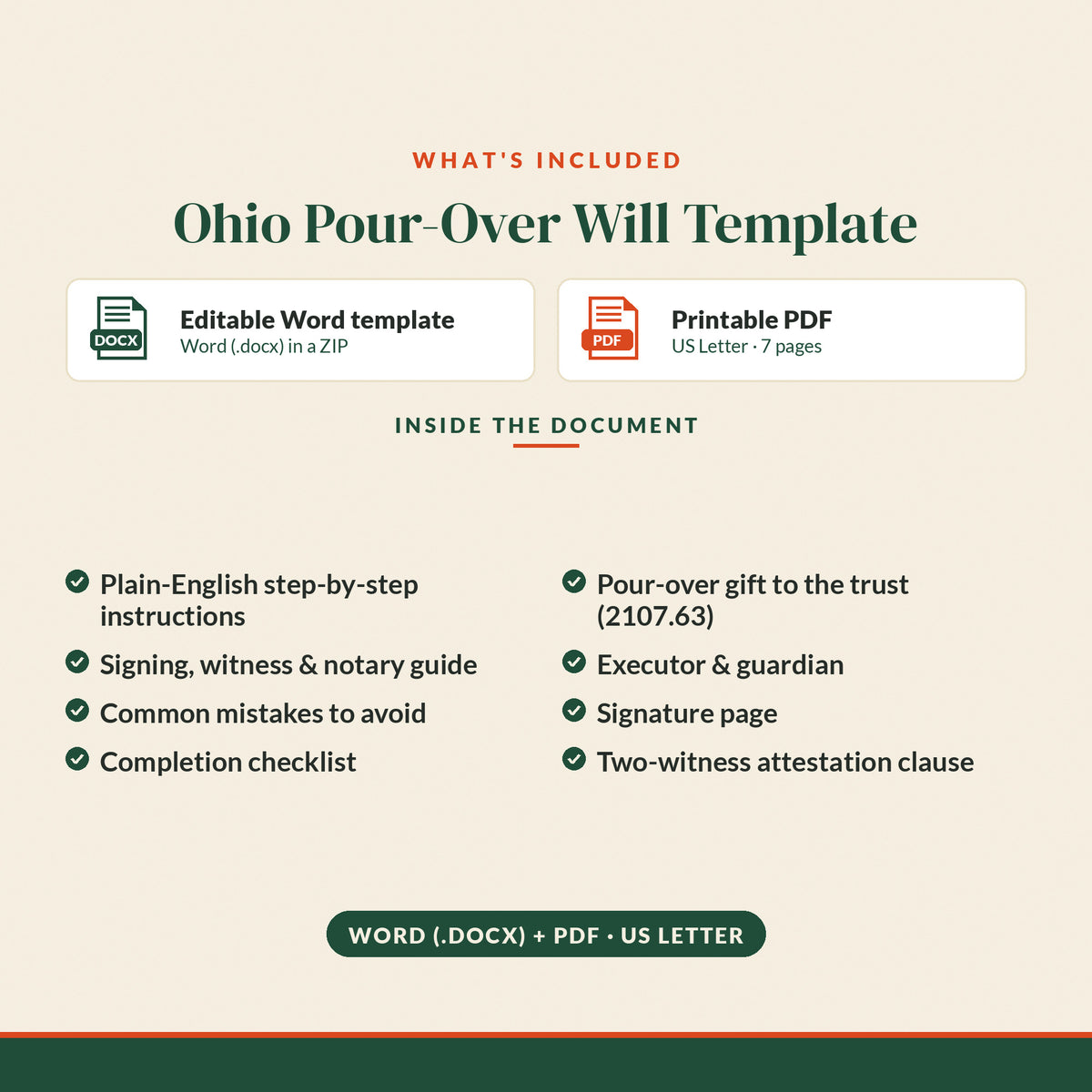 Ohio Pour-Over Will Template, what's included
