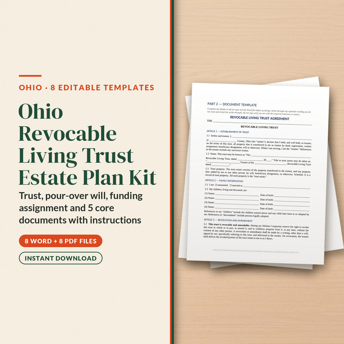 Ohio Revocable Living Trust Estate Plan Kit, cover page