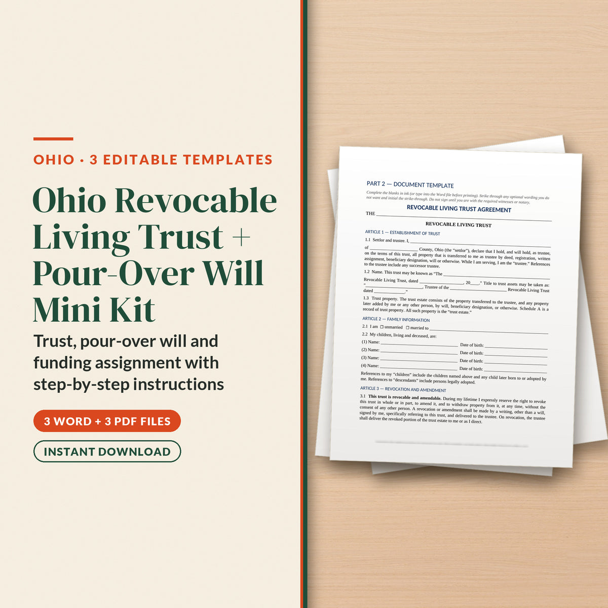 Ohio Revocable Living Trust + Pour-Over Will Mini Kit, cover page