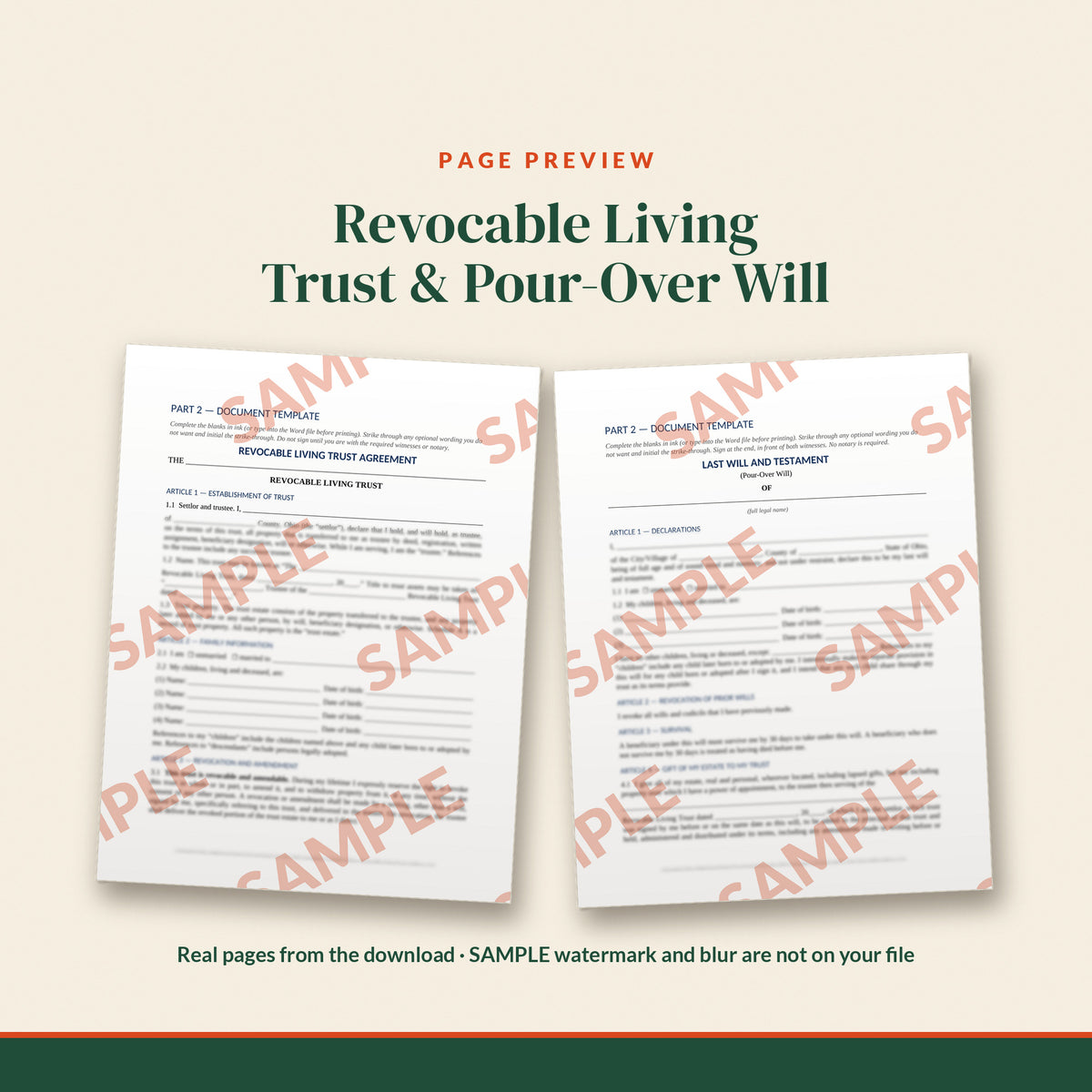 Ohio Revocable Living Trust + Pour-Over Will Mini Kit, document preview, page 1