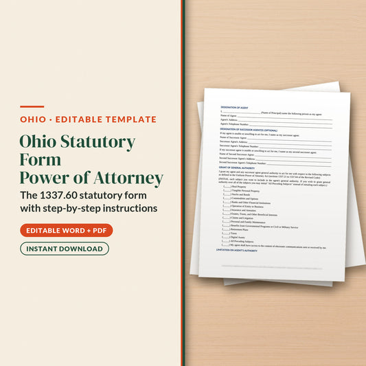 Ohio Statutory Form Power of Attorney Template, cover page