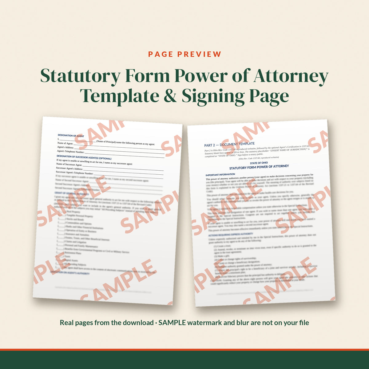 Ohio Statutory Form Power of Attorney Template, document preview, page 2