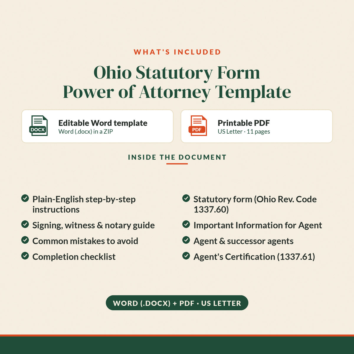 Ohio Statutory Form Power of Attorney Template, what's included