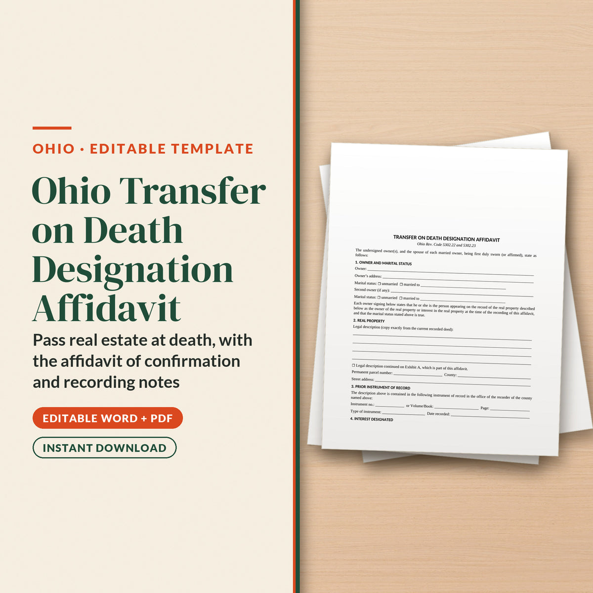 Ohio Transfer on Death Designation Affidavit Template, cover page