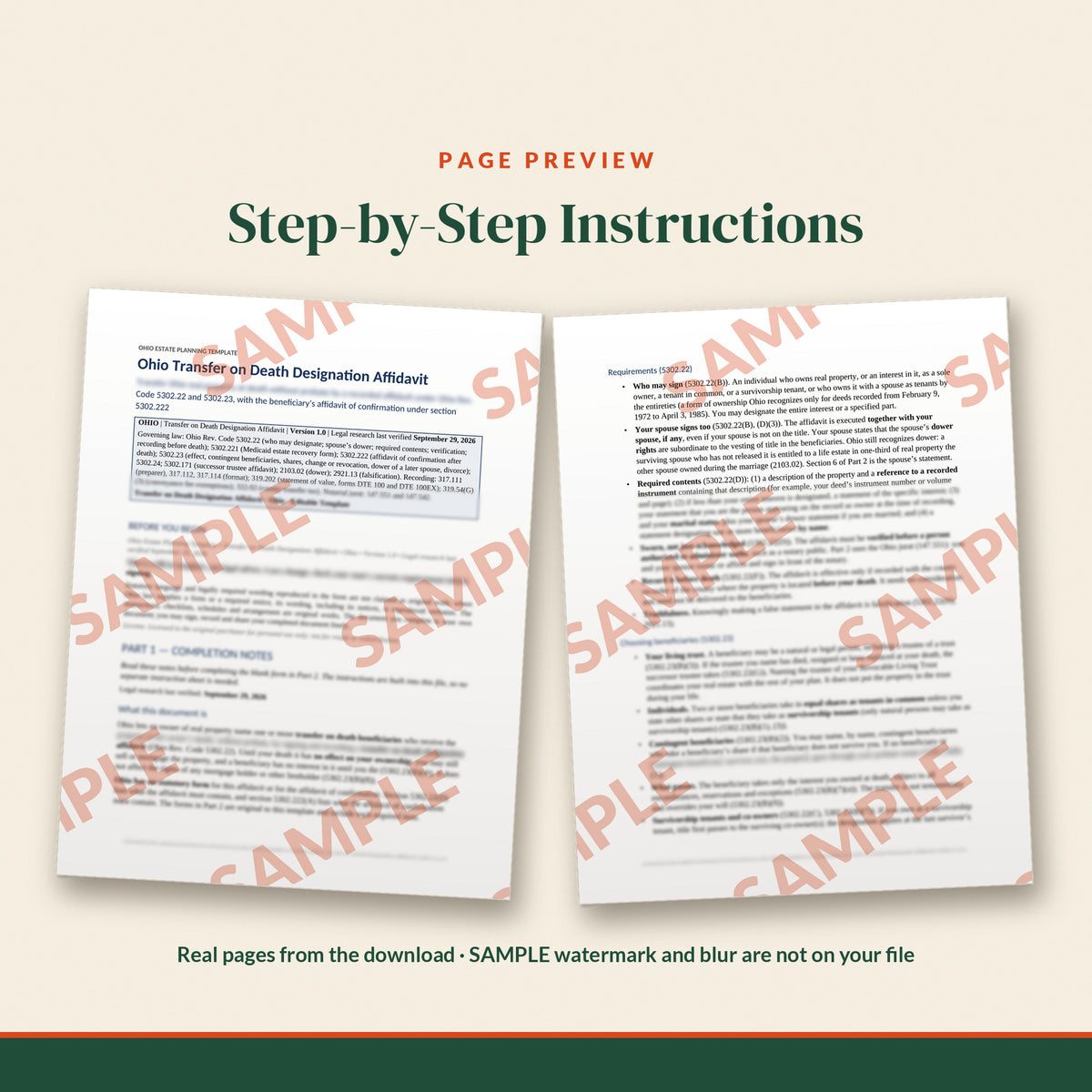 Ohio Transfer on Death Designation Affidavit Template, document preview, page 1