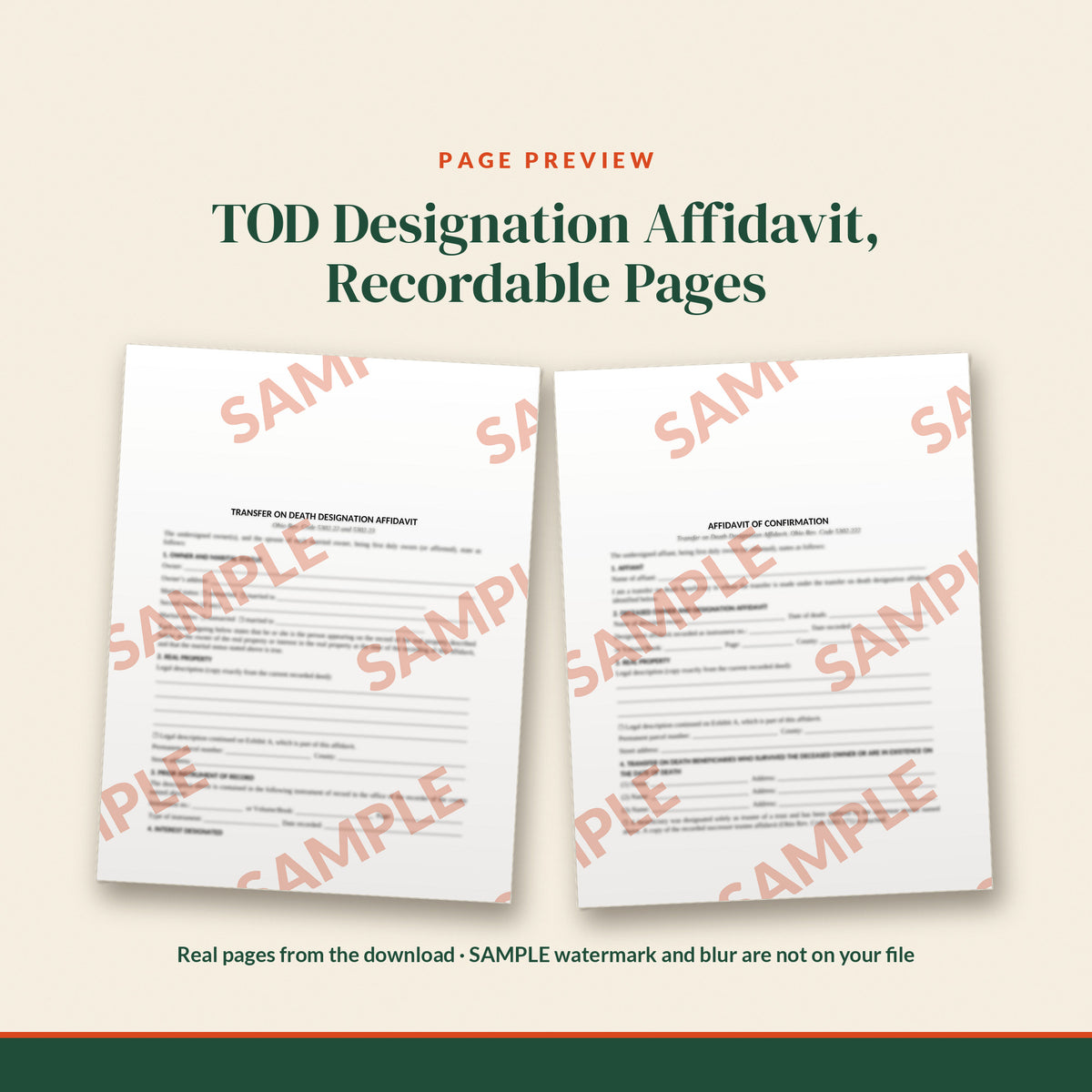 Ohio Transfer on Death Designation Affidavit Template, document preview, page 2
