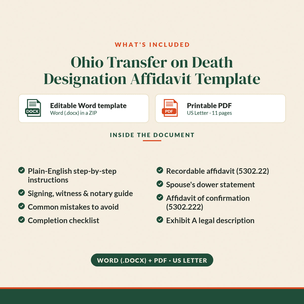 Ohio Transfer on Death Designation Affidavit Template, what's included