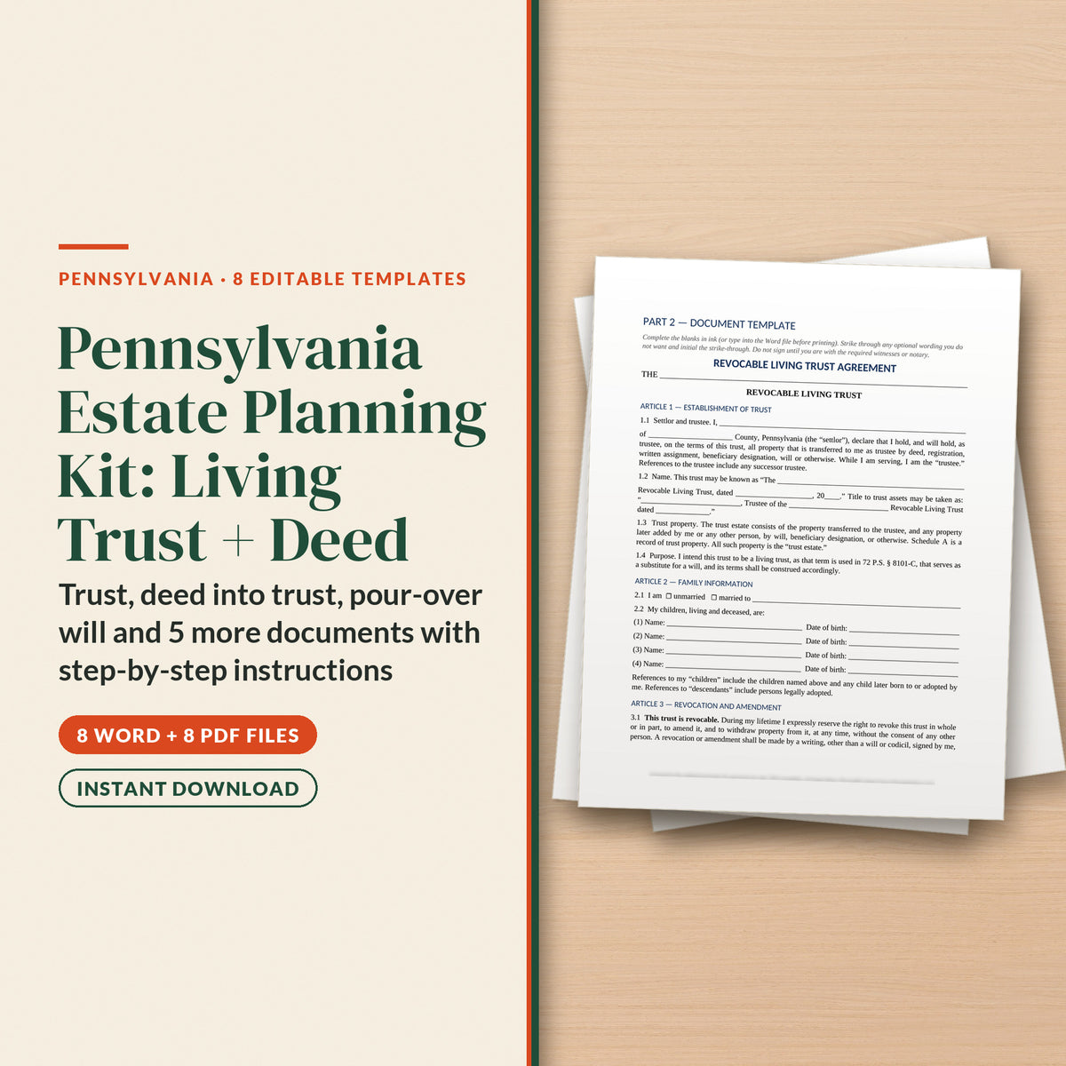 Pennsylvania Complete Estate Plan Kit with Living Trust and Deed into Trust, cover page