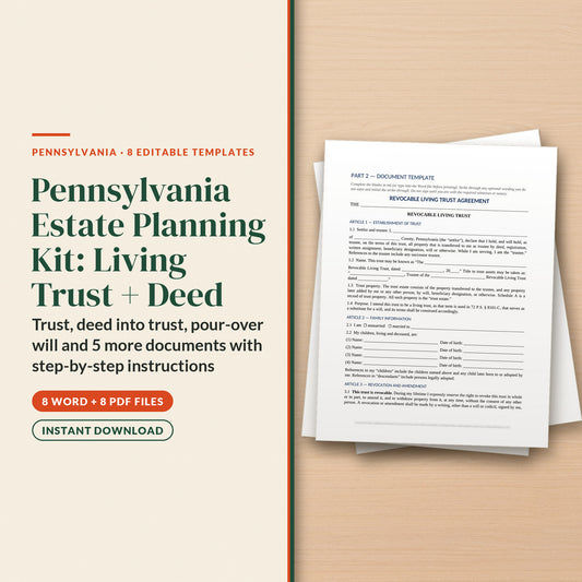 Pennsylvania Complete Estate Plan Kit with Living Trust and Deed into Trust, cover page