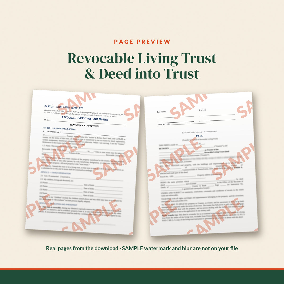 Pennsylvania Complete Estate Plan Kit with Living Trust and Deed into Trust, document preview, page 1