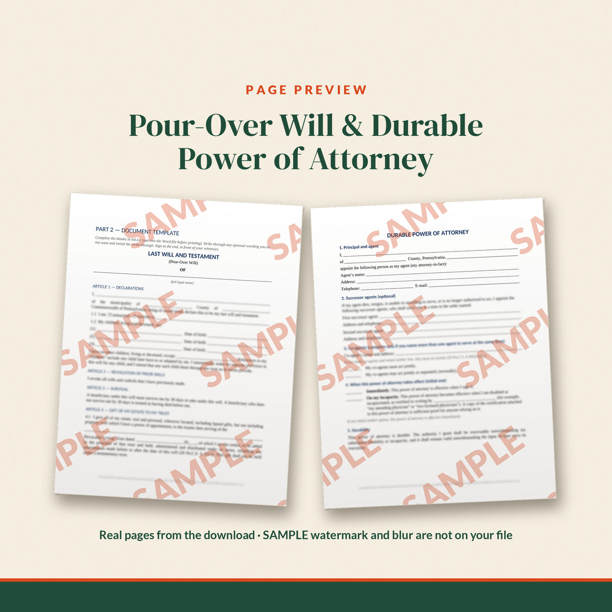 Pennsylvania Complete Estate Plan Kit with Living Trust and Deed into Trust, document preview, page 2