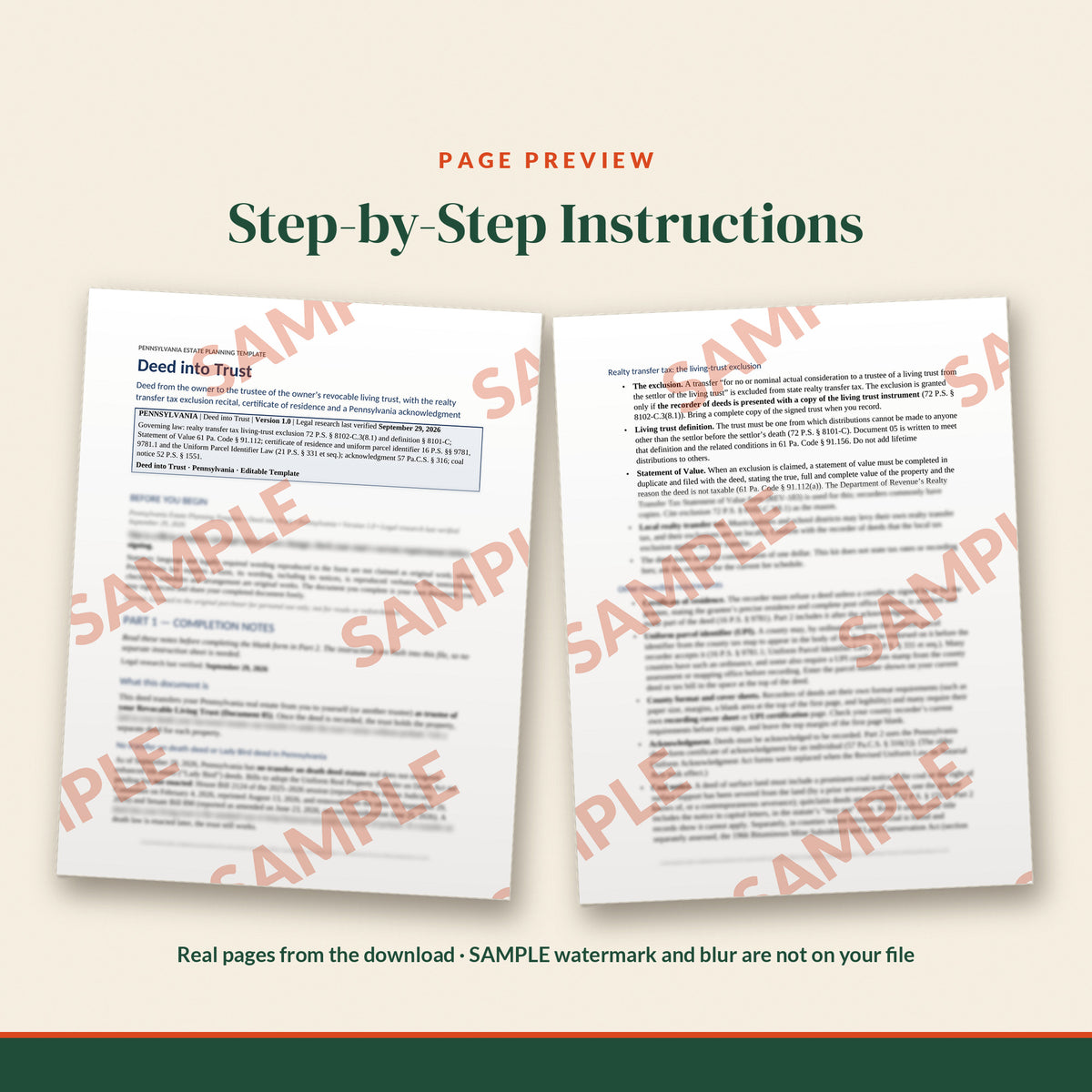 Pennsylvania Deed into Trust Template, document preview, page 1
