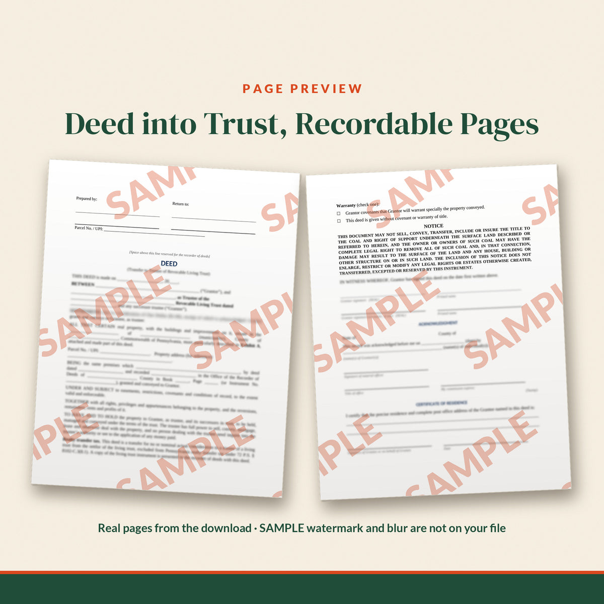 Pennsylvania Deed into Trust Template, document preview, page 2