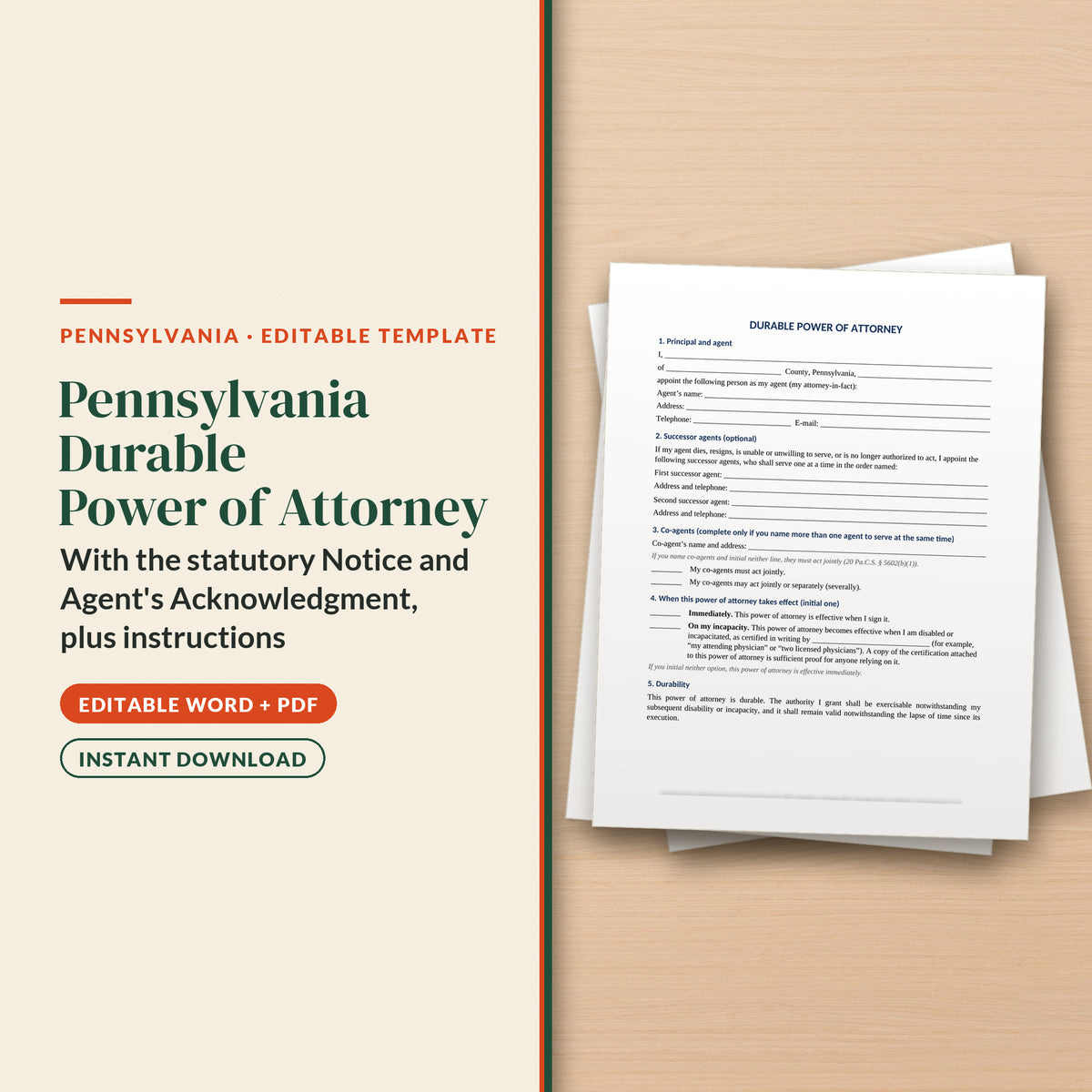 Pennsylvania Durable Power of Attorney Template, cover page