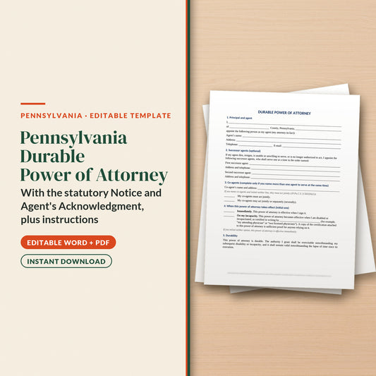 Pennsylvania Durable Power of Attorney Template, cover page