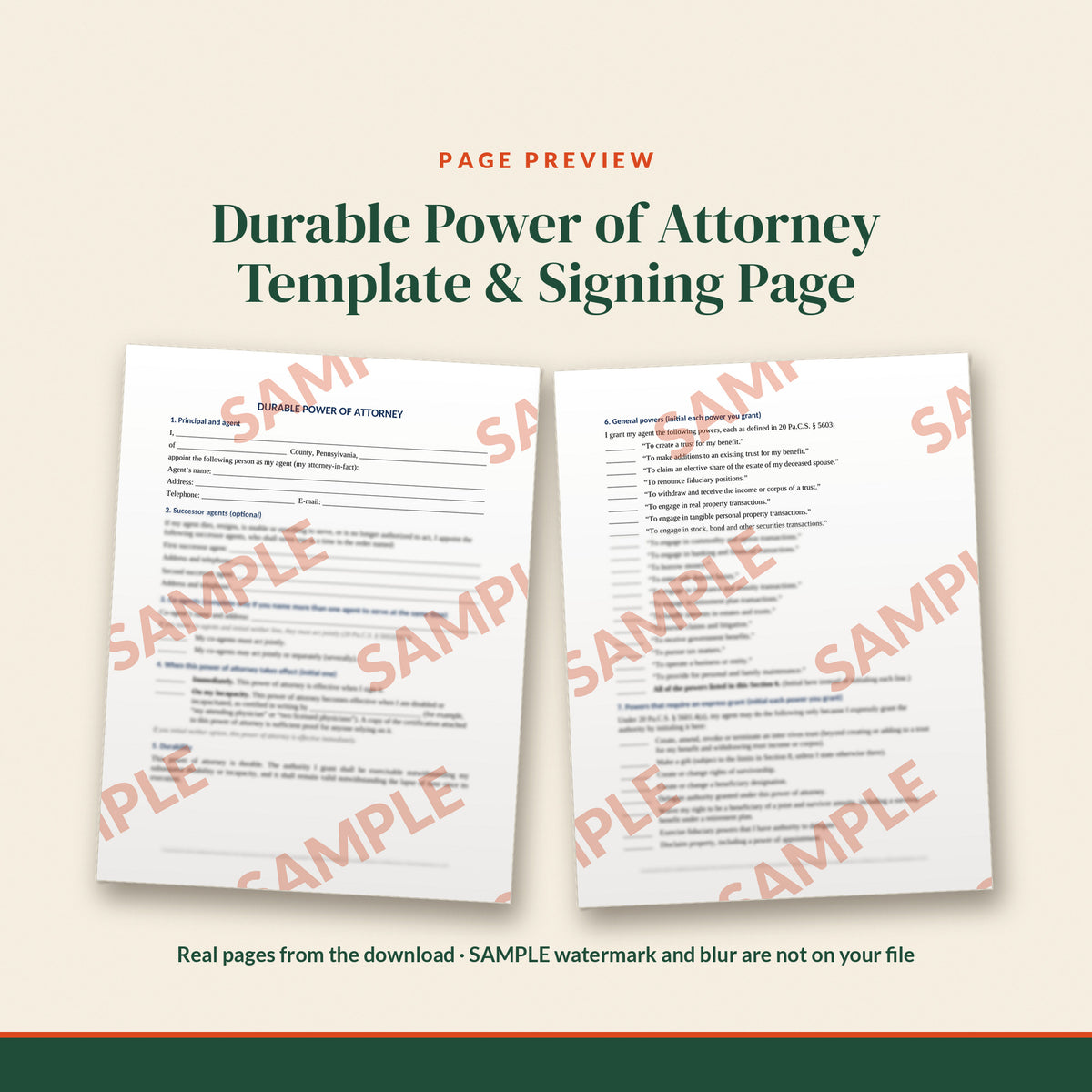 Pennsylvania Durable Power of Attorney Template, document preview, page 2