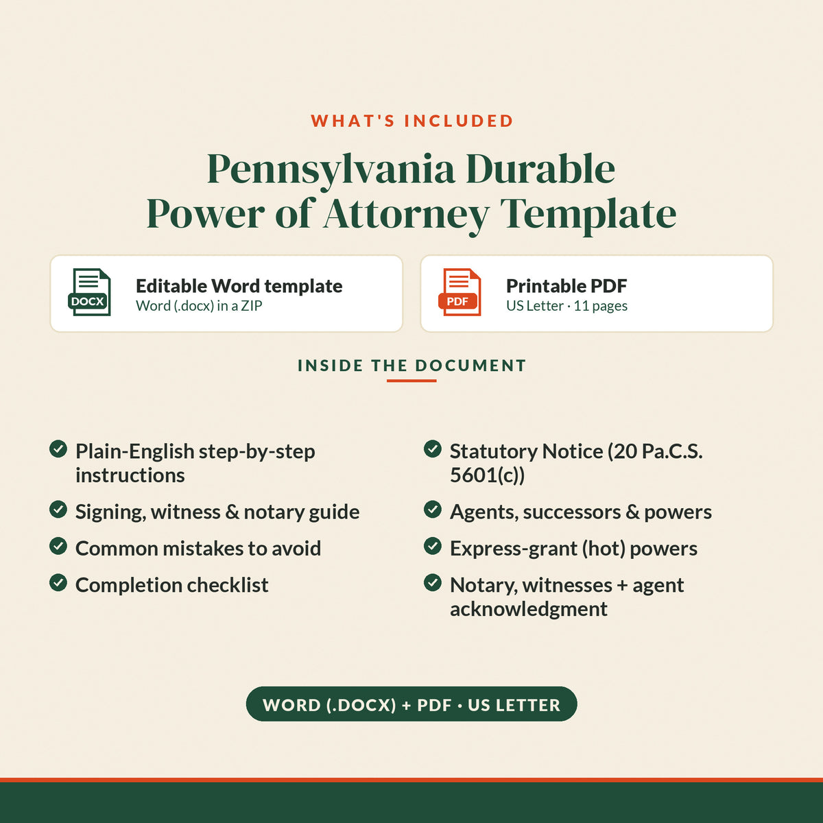 Pennsylvania Durable Power of Attorney Template, what's included