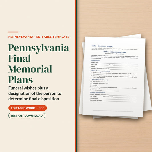 Pennsylvania Final Memorial Plans Template, cover page