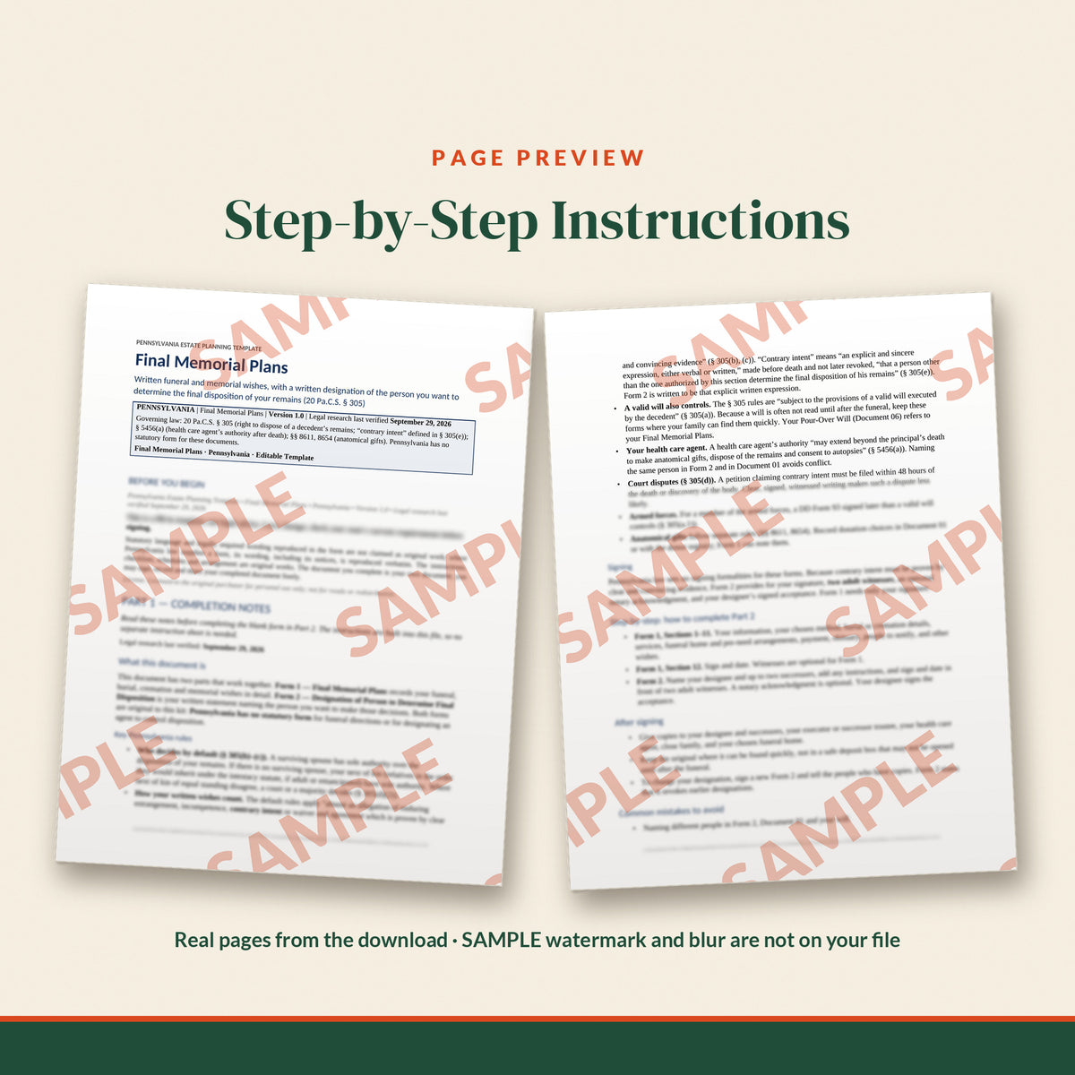Pennsylvania Final Memorial Plans Template, document preview, page 1