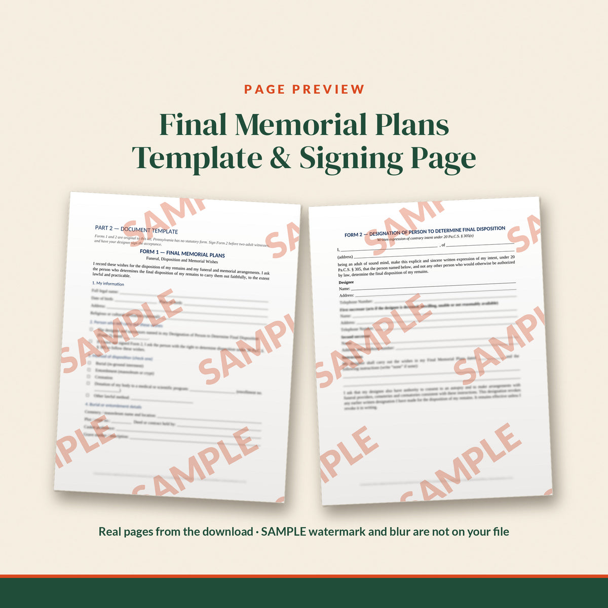 Pennsylvania Final Memorial Plans Template, document preview, page 2