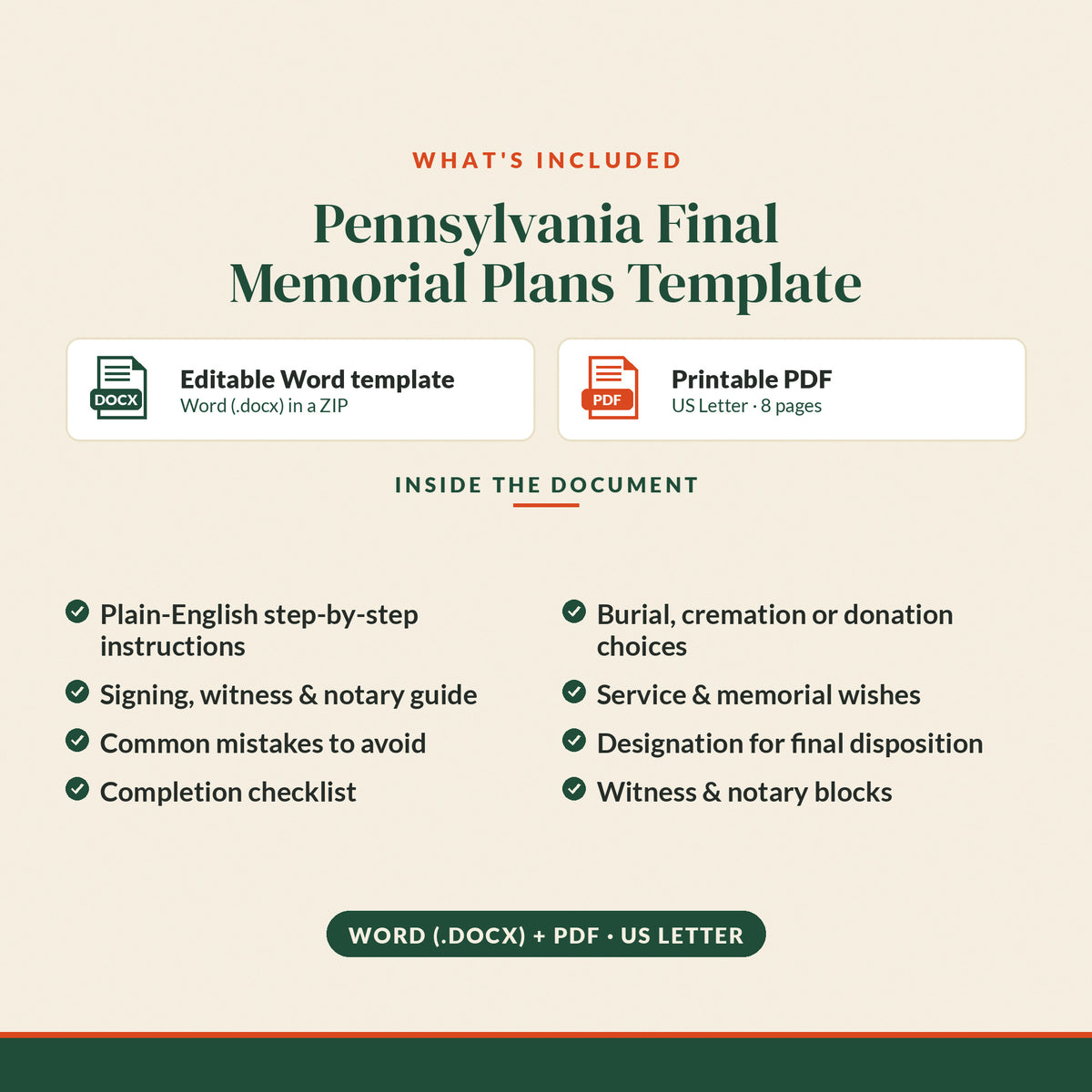 Pennsylvania Final Memorial Plans Template, what's included
